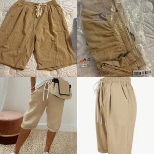 Casual Drawstring Knee-Length Cotton Shorts - Tan
